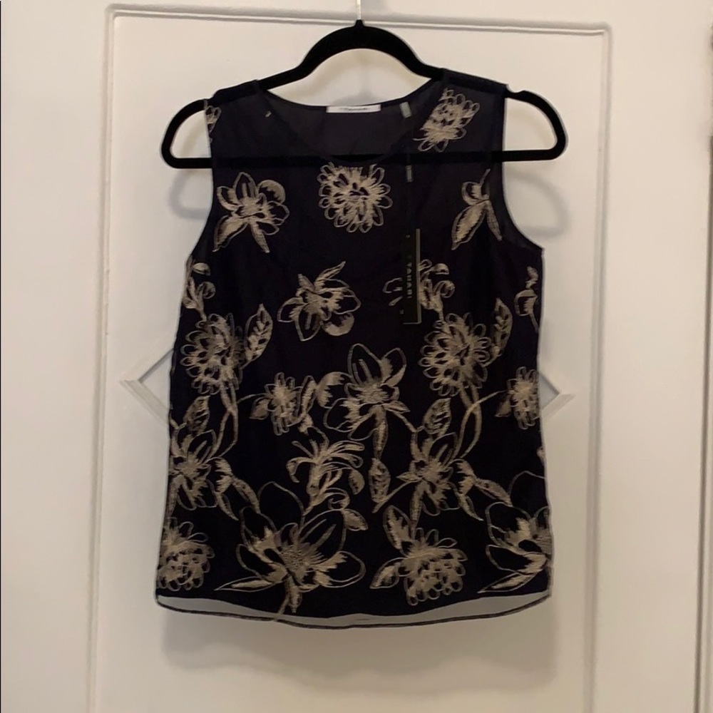 Sleeveless Blouse with gold floral embroidery